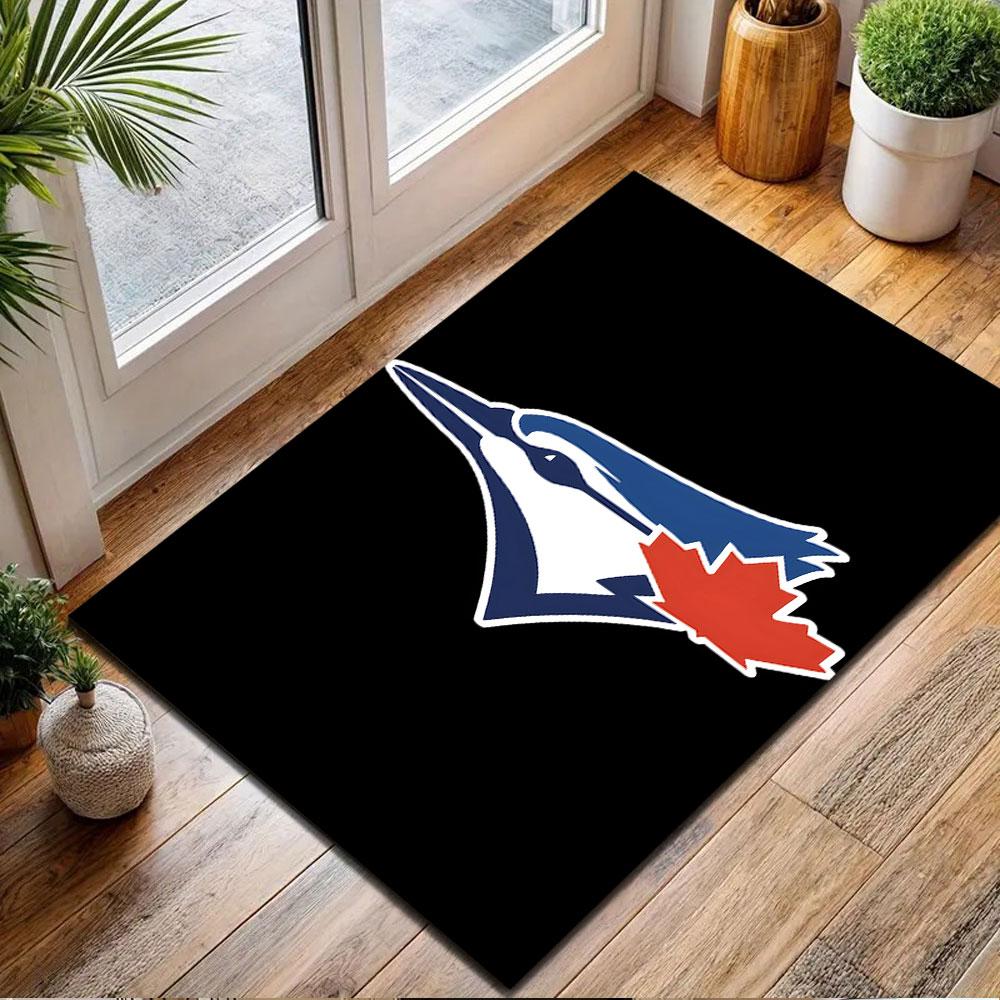 Blue Jay Logo with Red Maple Leaf Patterned Carpet, Non Slip Mat Suitable for Living Room and Bedroom Sofas