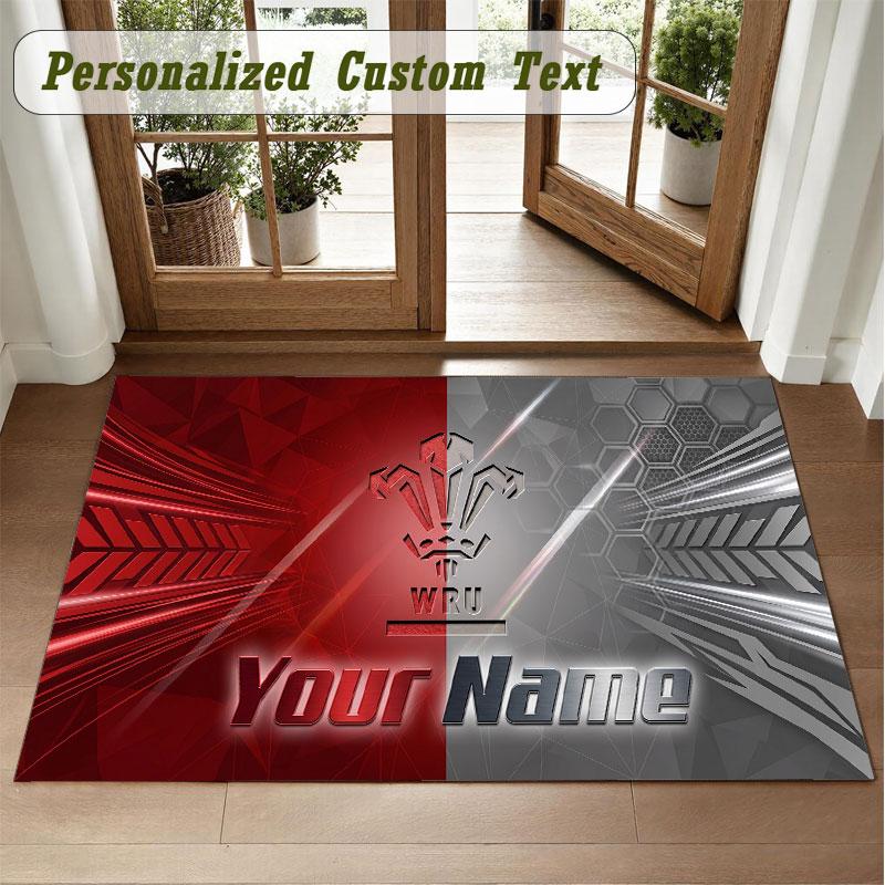 Crystal Velvet Square Rug Custom NameWales Rugby Pattern Non Slip Home Floor Decor Rug