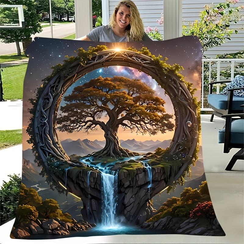 Premium Cosmic Tree of Life Fantasy Plush Throw Blanket Boho Nature Woodland Forest Cozy Sofa Bed Aesthetic Fall Gift for You