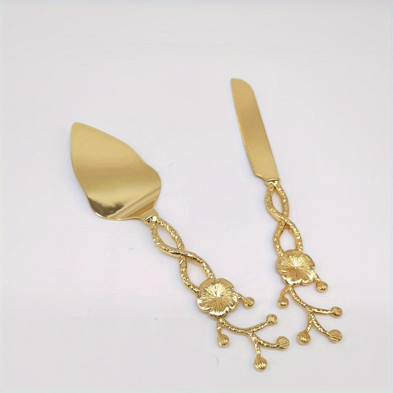 

Набор Модных Ножа и Лопатки для Торта «Цветы Сливы», Набор для Сервировки Пирогов и Десертов для Вечеринок, Подходит для Модных Свадебных Вечеринок, Помолвок, золотистый