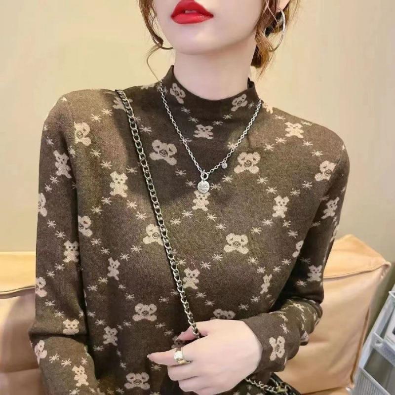 Women's Cashmere Half High Neck T-shirt - 2023 Winter Fleece-lined Warm Slimming Base Layer