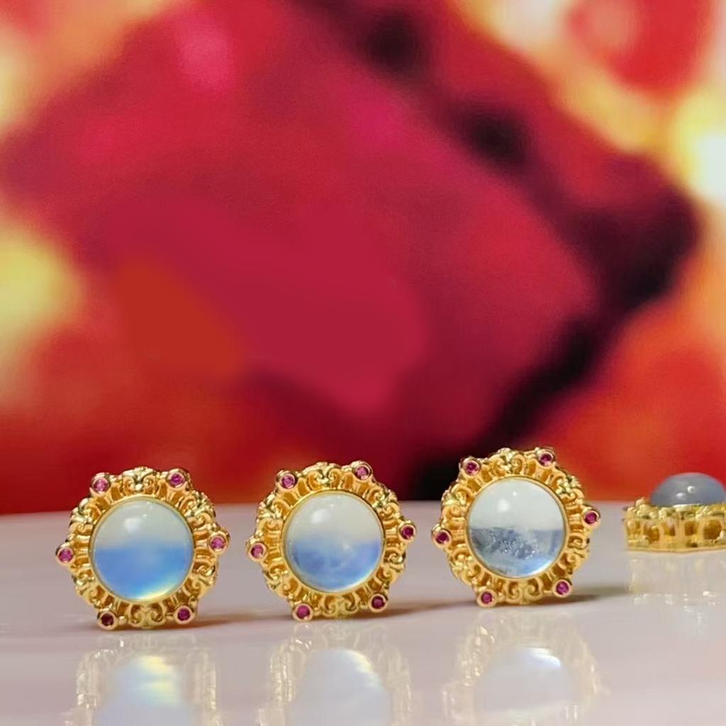 5Pcs, Natural Stone Beads Accented with Golden Trim, Boho Handcrafted Round Redstone Aquamarine Gemstone Beads for Jewelry Making DIY Crafts 12×12mm