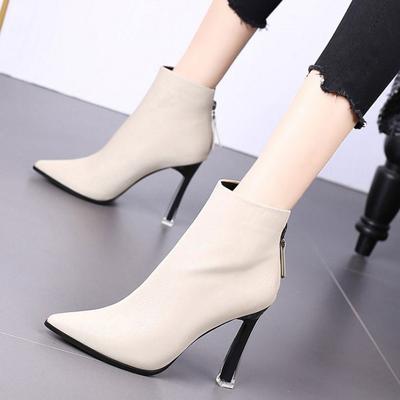 Fashion 2024 Spring and Autumn New Fashion Pointed Leather Outerwear Versatile and Comfortable Back Zipper Naked Boots for Women's