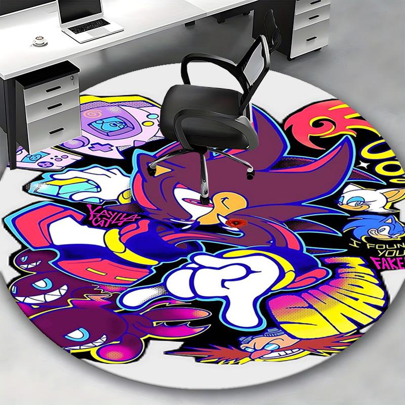 1pc Sonic the Hedgehog & Friends Anime Cartoon Design Round Carpet - Office Chair Mat, Non-Slip Rug for Home Decor, Living Room