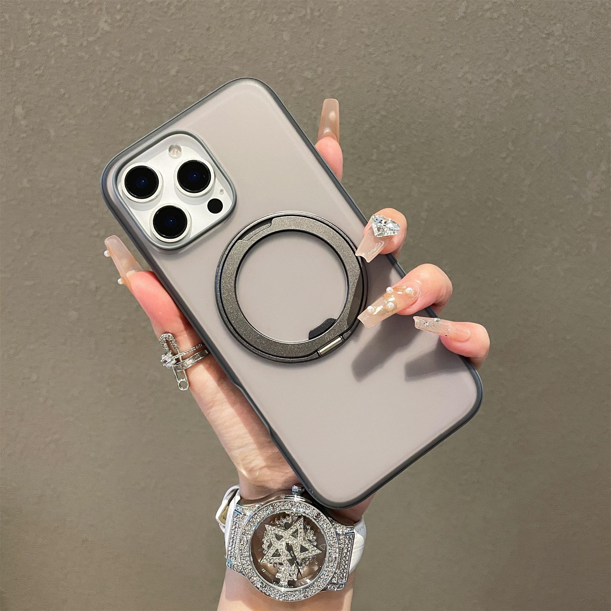 

For iPhone 16 Pro Max Magnetic Case PC+TPU Kickstand Phone Back Cover Purple