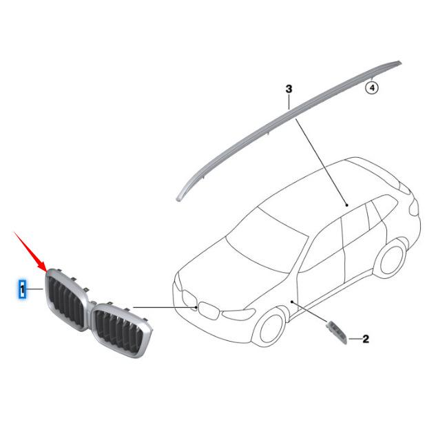 51135A1AC55 Lesklá černá přední maska pro BMW X3 G01/G08 LCI (Žádné díry)