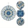 10 Zoll Blau Weiß Floral Metall Windspiel mit 360 Schwenkhaken für Garten Balkon Terrasse Außendekor Frühling Sommer