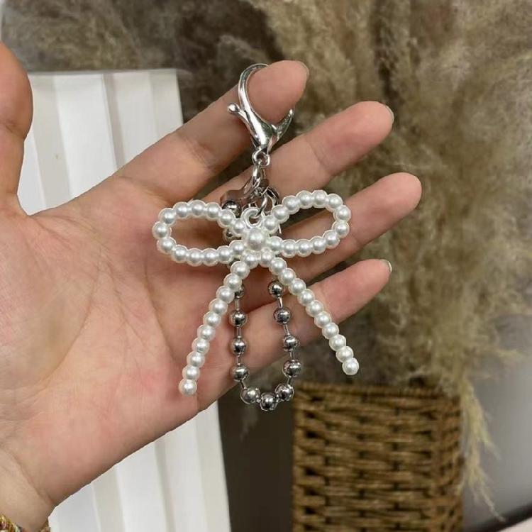 Fashion Heart Bowknot Beaded Keychain Pendant Backpack Handbag Charm Pendant Hangings Decoration Sweet Pendant Gift