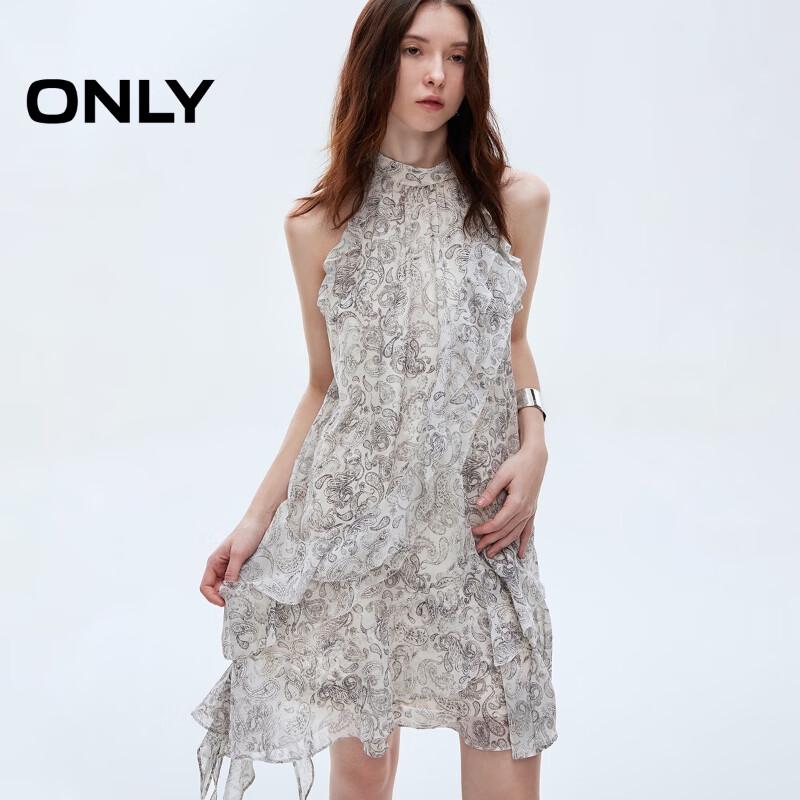 ONLY Women's 2025 Spring Floral Halter Round Neck Ruffle Mini Dress