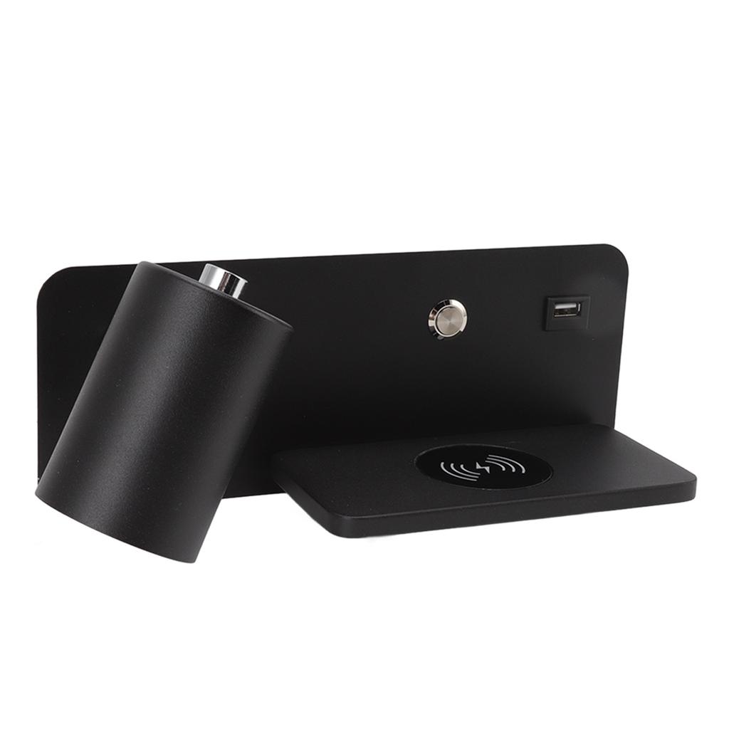 LED nástěnné světlo USB rozhraní Bezdrátové nabíjení LED nástěnná lampa do obývacího pokoje ložnice 85‑265V černá