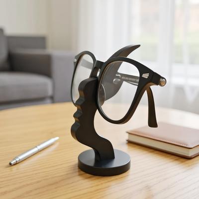 1pc Modern Curved Glasses Stand | Elegant Side Face Glasses Holder, Minimalist Black Design, Protective Glasses Case for Desks or Nightstands, Perfect