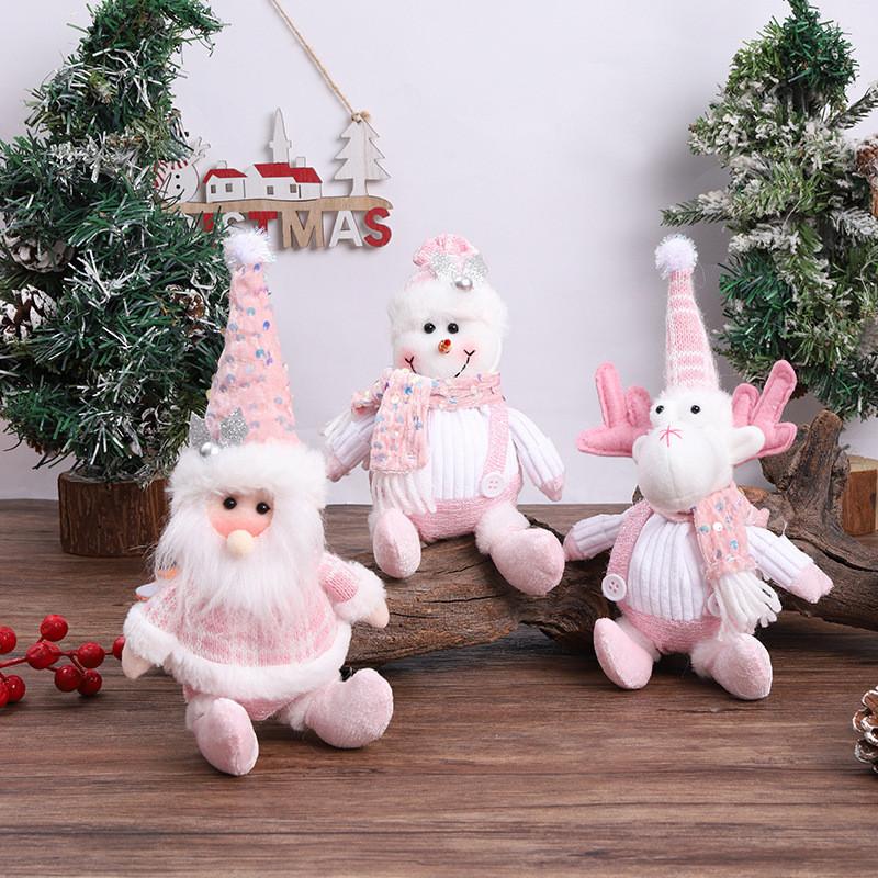 Adorable Pink Snowman And Reindeer Plush Figurines For Christmas Holiday Decor