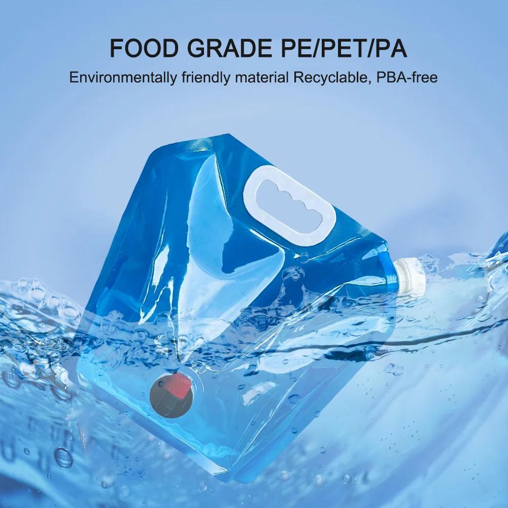 5/10L Outdoor Camping Wasseraufbewahrungsbeutel Faltbar Auto Wasserbeutel Auslaufsicher Tragbarer Wasserbehälter mit Hahn Klare Wasserbeutel