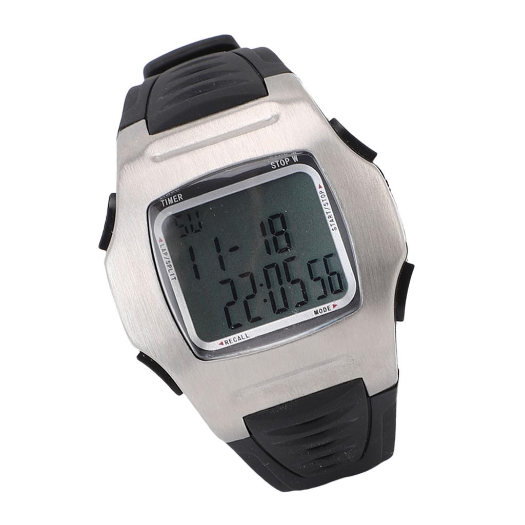 Soccer Game Referee Watch Digital Sports Wrist Watch Stopwatch Timer Alarm Stainless Steel Silver Case Black Rubber