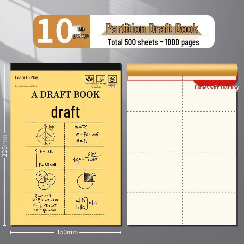 Partitioned Math Scratch Notebook for Students: Elementary To High School - Kraft Cover