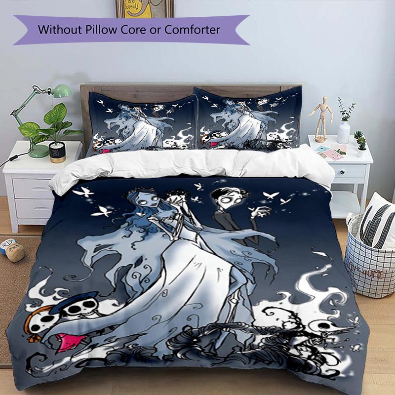 3pcs Duvet Cover Set (1*Duvet Cover + 2*Pillowcase, Without Core), Corpse Bride Print Bedding Set, Bedroom Decor, All‑Season, Birthday Gift