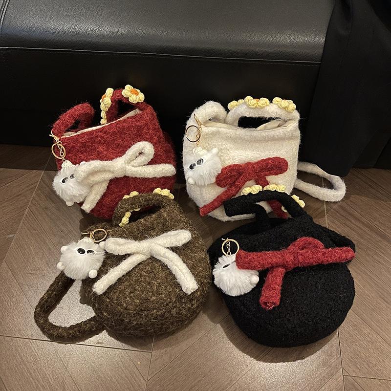 Girl Cute Little Satchel Bow Cartoon Fashion Korean Version Women's Mobile Phone Bag Felt Christmas Japanese Messenger Bag