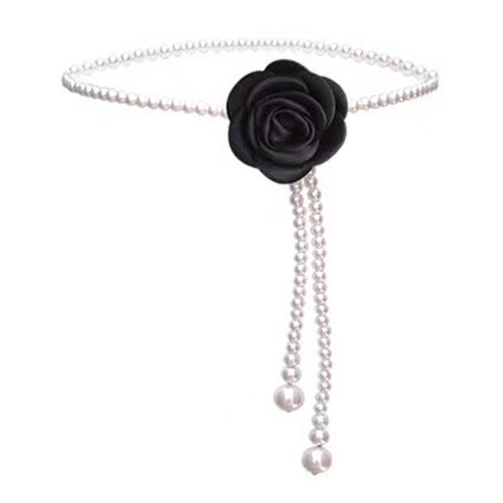 Women Waist Chain Camellia Decor Faux Pearl Single Layer Adjustable Size Waist Belt Various Outfit Accessories