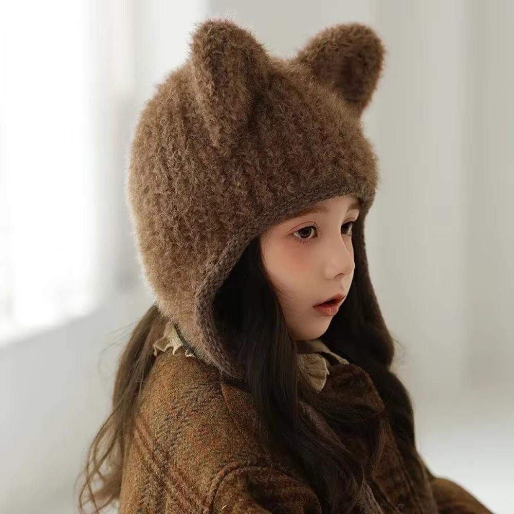 New Winter Kids Knitted Hat Warm Beanie Cap with Cat Ears Cartoon Child Bonnet Hats For Girls Boys