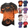 Herren Casual Corduroy Kurzarm Rundhals Leicht Atmungsaktiv Hemd Halloween Kürbis Druck Design Bequeme Passform