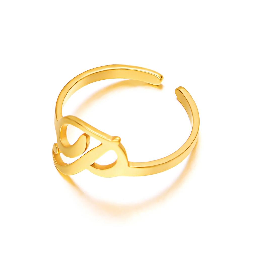 Initial Letter Rings for Women Gold Color Stainless Steel A-Z Letter Adjustable Ring Aesthetic Wedding Christmas Jewelry Gift