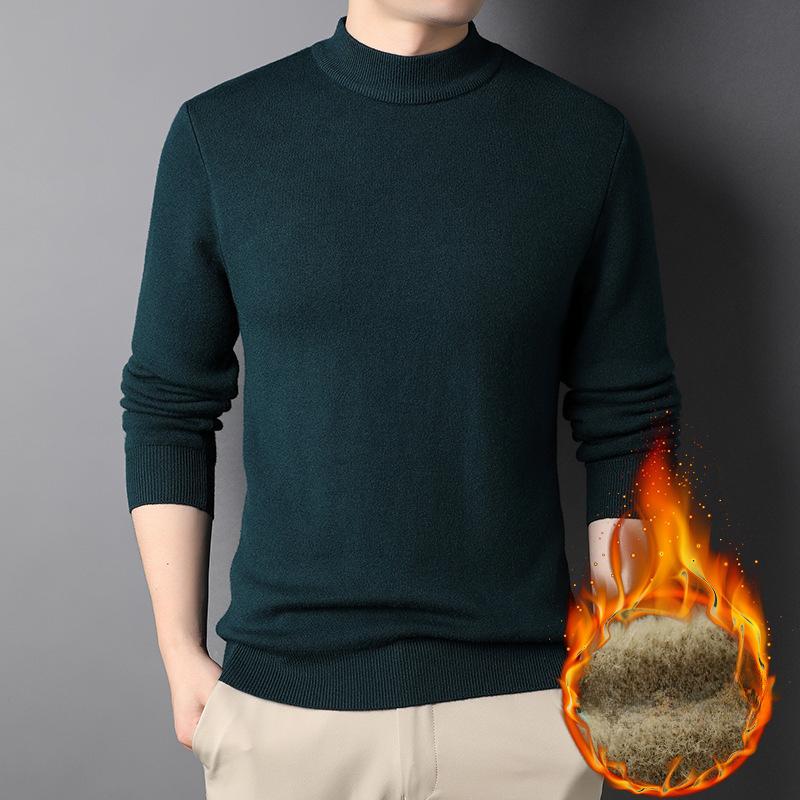 Men’s Thick Fleece Lined Slim Fit Mock Neck Knit Sweater