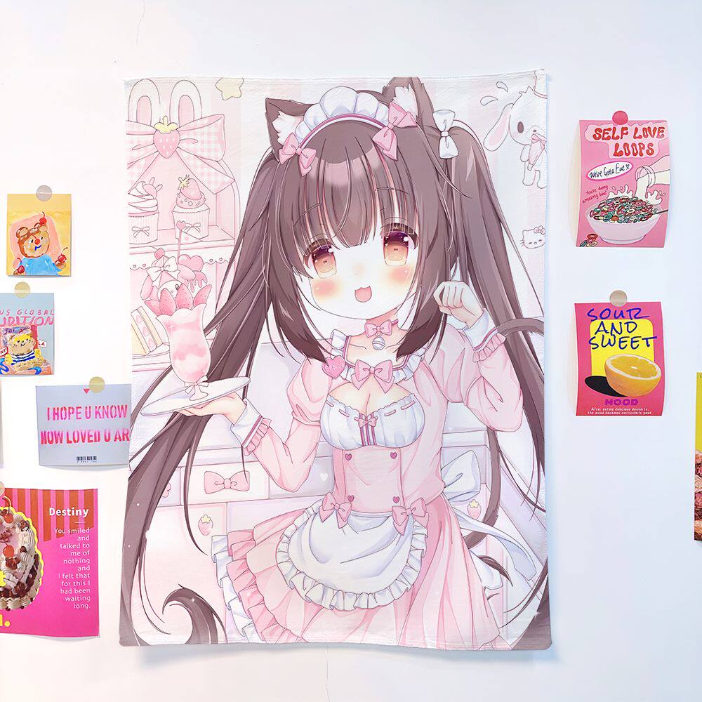 1Pc Mint Chocolate Cute Girl Tapestry, Sweet Girlish Heart Wall Hanging For Bedroom Dorm Room Home Wall Decor