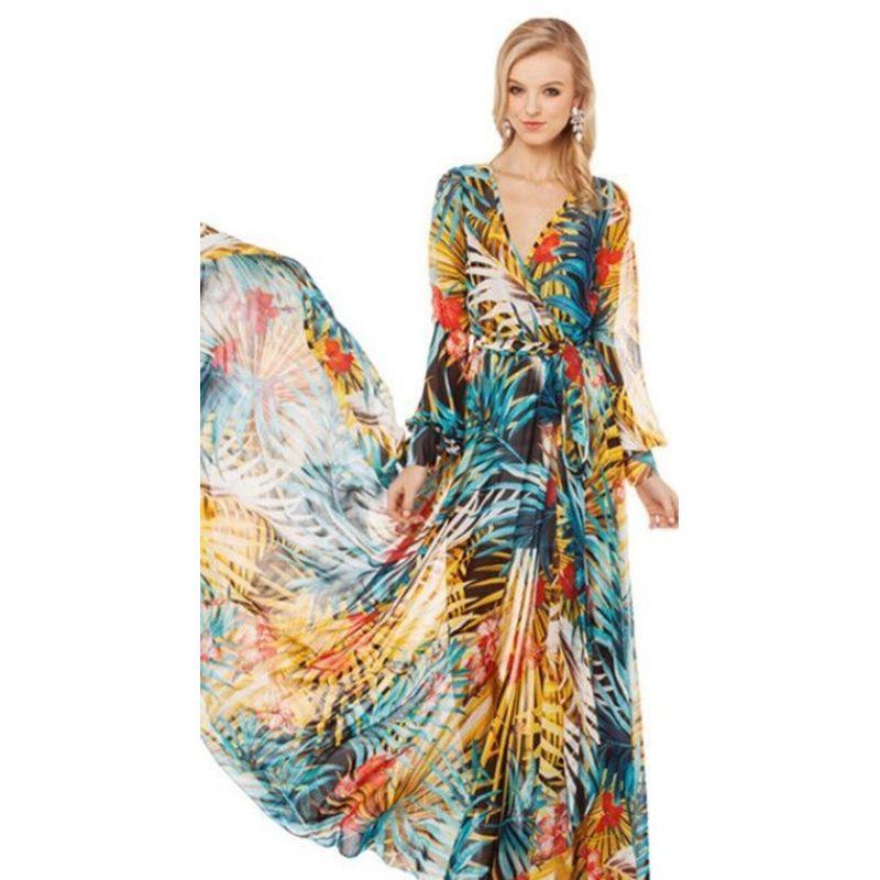 

Fashion Style Bohemian V Neck 3 Colors Print Dress Blue 5XL