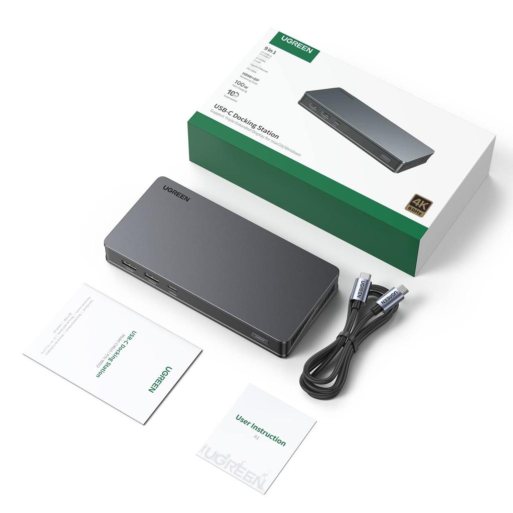 UGREEN Revodok Pro 209 Docking Station with 10 Gbps Data 2 HDMI 2 DP 1 Gbps RJ45 and 100W PD Fast Charging Port for MacBook Air and Galaxy S20 Devices
