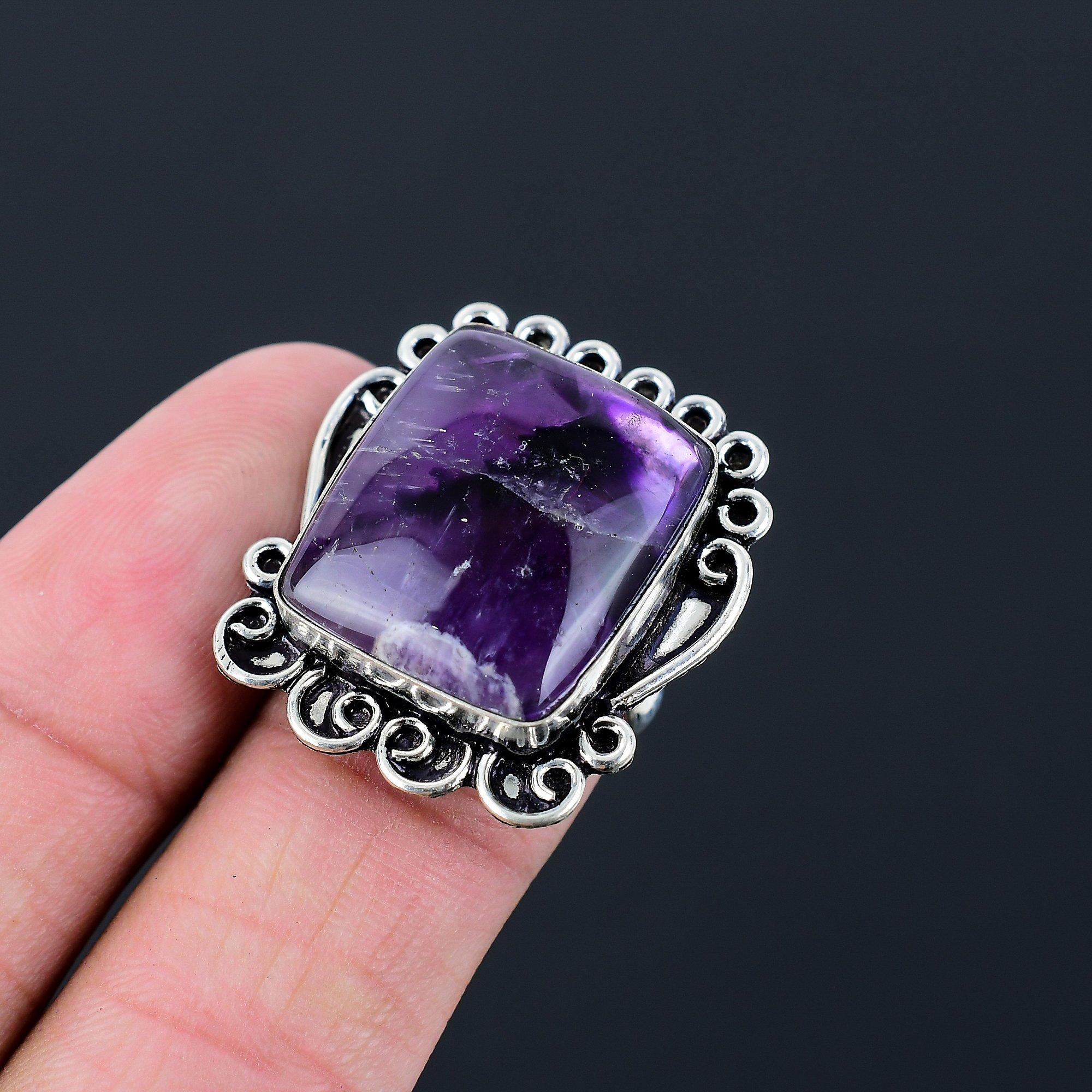 925 Sterling Silver Radiant Star Amethyst Gemstone Birthday Ring Jewelry Size 7 7