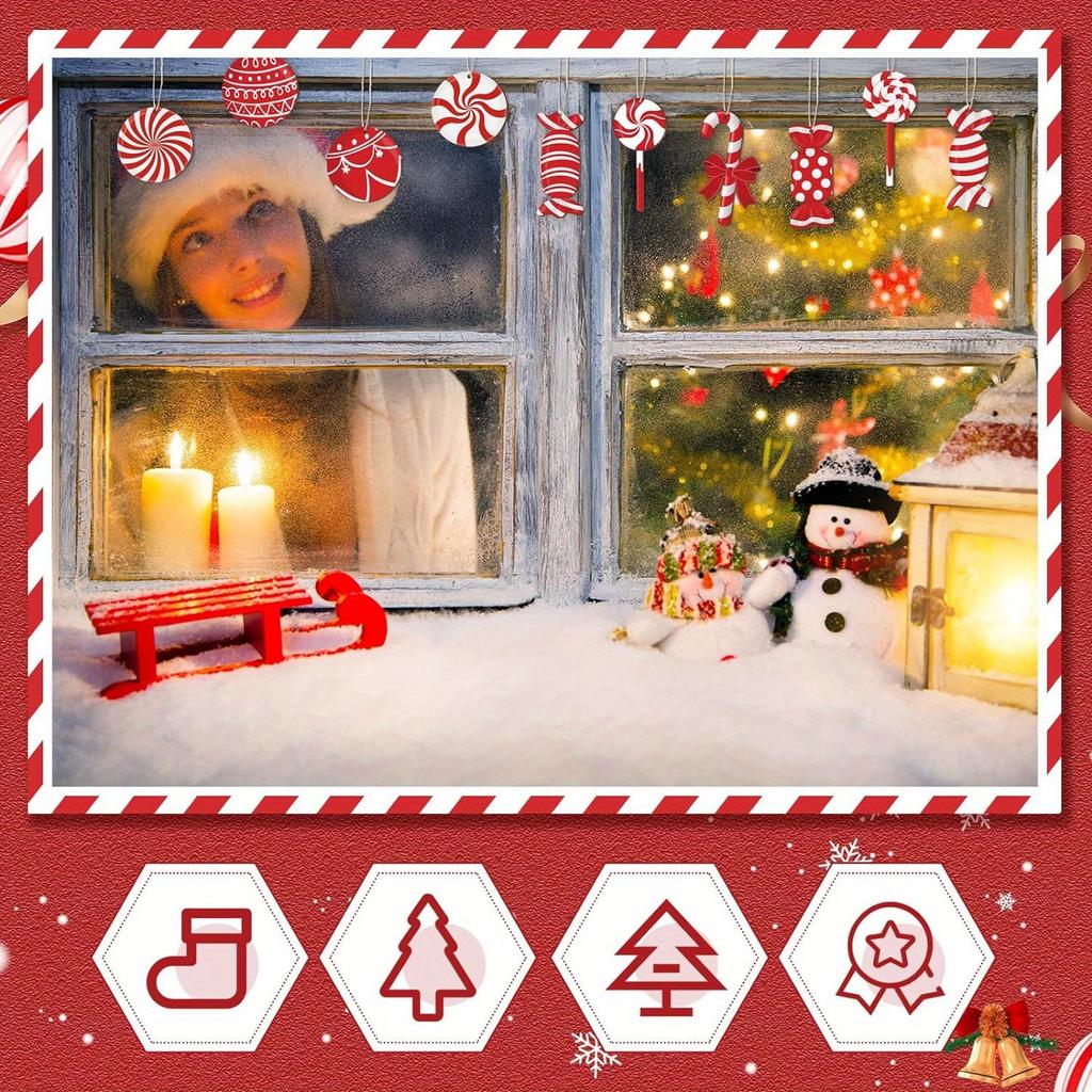 20pcs Christmas Red Candy Wooden Set Gift Decoration Pendant Christmas Tree Fireplace Window Pendant Christmas Party Supplies