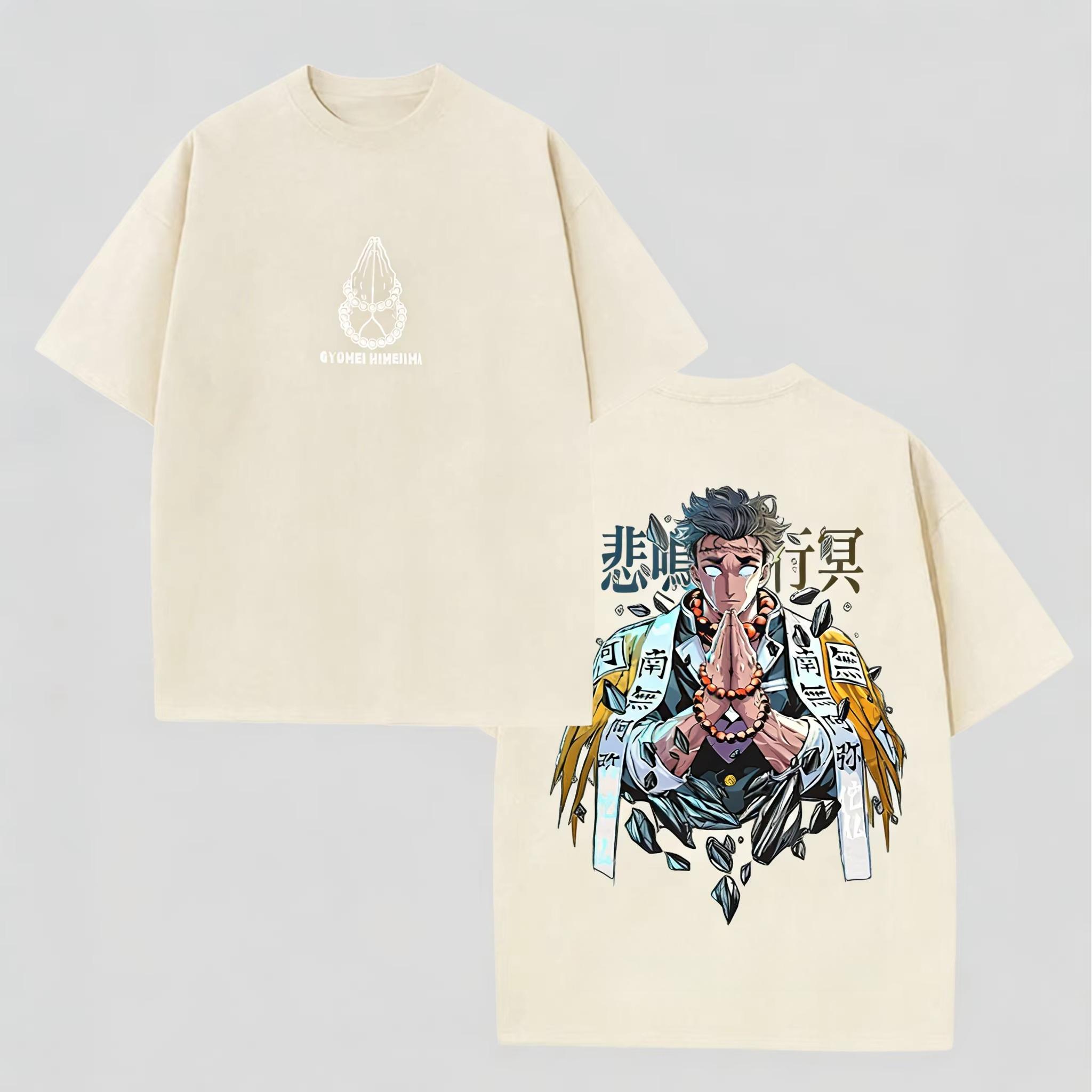 

Unisexs Demon Slayer Gyomei TShirt Anime Front Water Drop Back Character Design pure Cotton Tee for Casual Otaku Daily Campus M