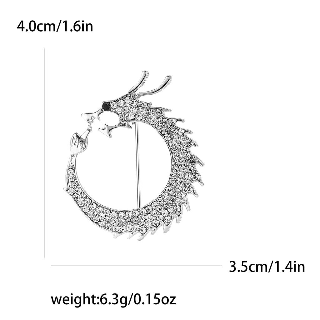 Chinese Style Creative Alloy Rhinestone Biting Tail Dragon Brooch Personality National Style Men'S Clothing Corsage Jewelry Pins
