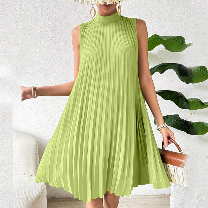 ZANZEA Women Summer Stand Neck Casual Sleeveless Short Dress