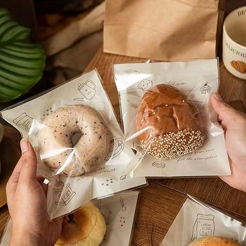 50Pcs Self Adhesive Seal Plastic Bags For Bakery Packaging, Croissant, Party Handmade Biscuit/Cookies, Bread, And Cake Packing