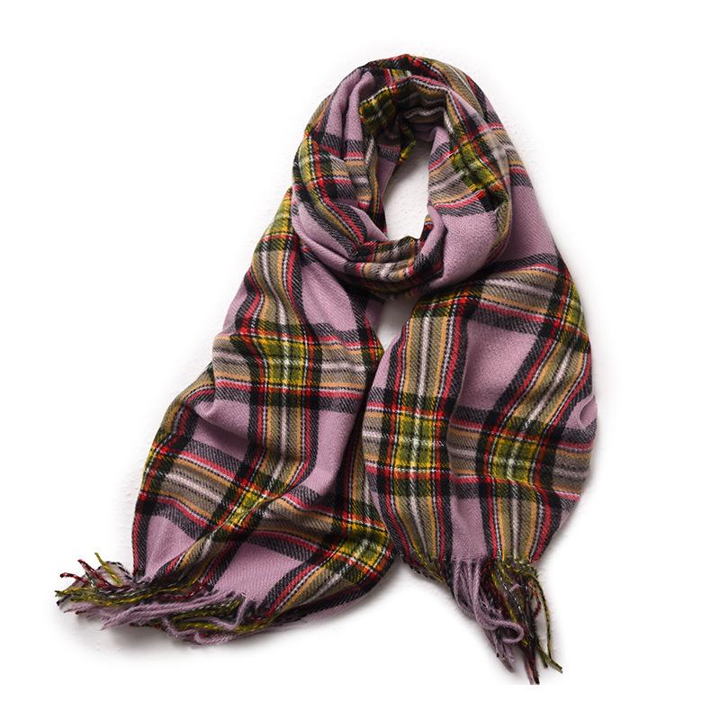 Korean Version Color Blocking Plaid Retro Imitation Cashmere Scarf Women's Winter Warm Versatile Fashion Instagram Manufacturer Wholesale