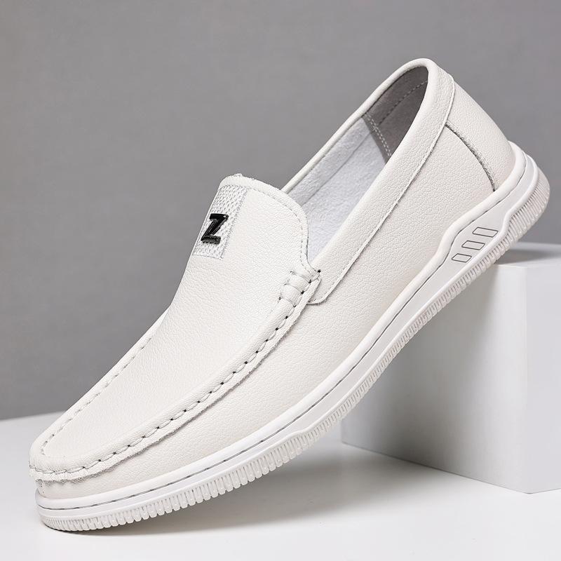 Summer New Shoes for Men Genuine Leather Casual Shoes Breathable Flat Leather Sandals Fashion Slip-on Loafers