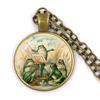 Handmade Vintage Frog Fairy Pendant Necklace Glass Cabochon Fashion Women Charm Jewelry Necklaces and Chains Female