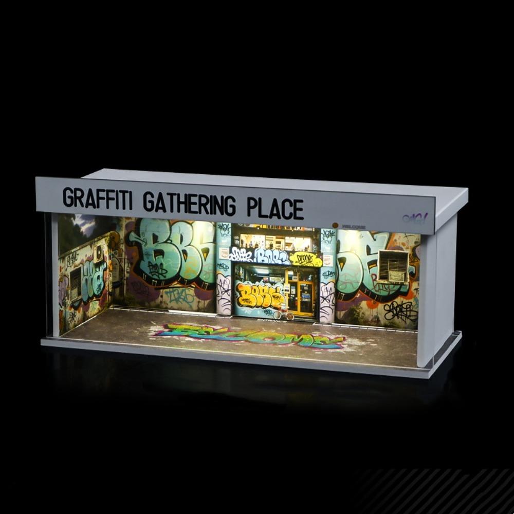 

1/64 Scale Garage Scene Model Lighting Version Car Model Display Box Collection Toys Graffiti place