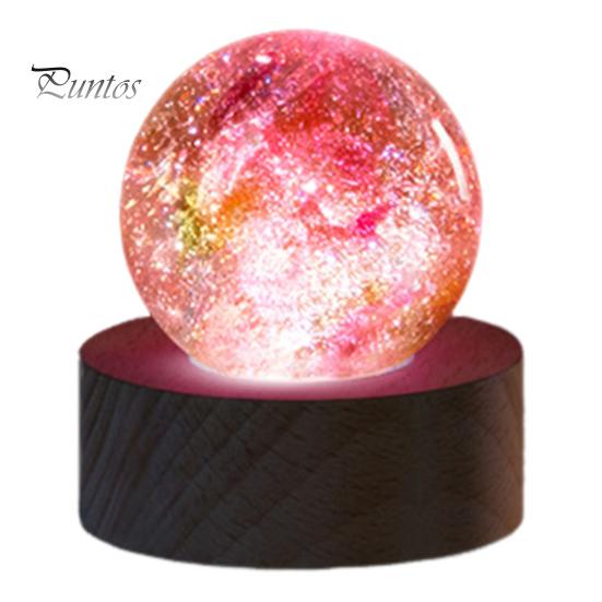 Faux Crystal Glass Balls USB Powered LED Chakra Ball with Wooden Base Ice Cracked Spheres Night Light for Meditation Home Table Decor