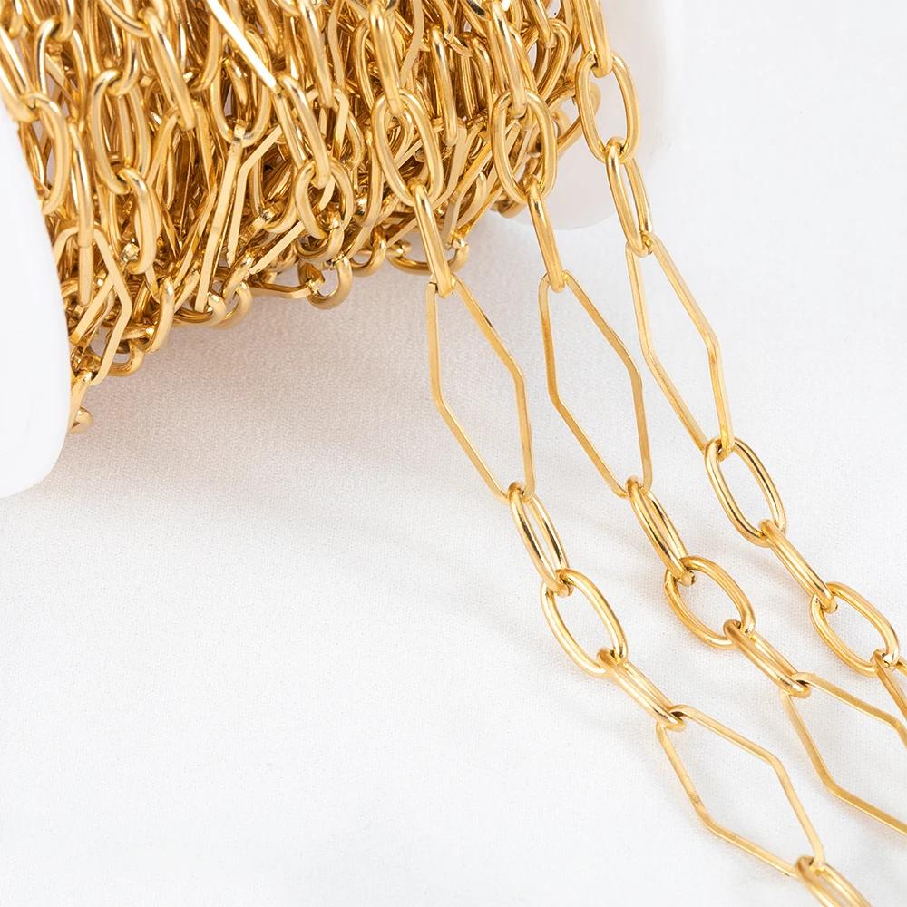 1Meter Stainless Steel Gold Plated Link Chain for Needlework DIY Men Necklace Bracelet Jewelry Making Materials Supplies No Fade