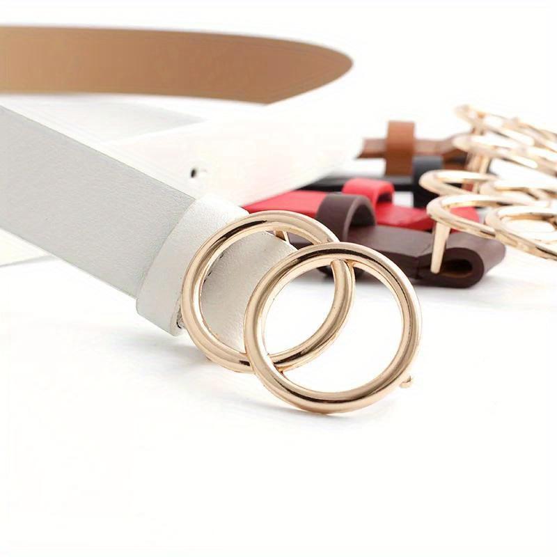 Double Loop Buckle Design Belt Casual Jeans Dress Women's Leather Black Brown Adjustable Belt