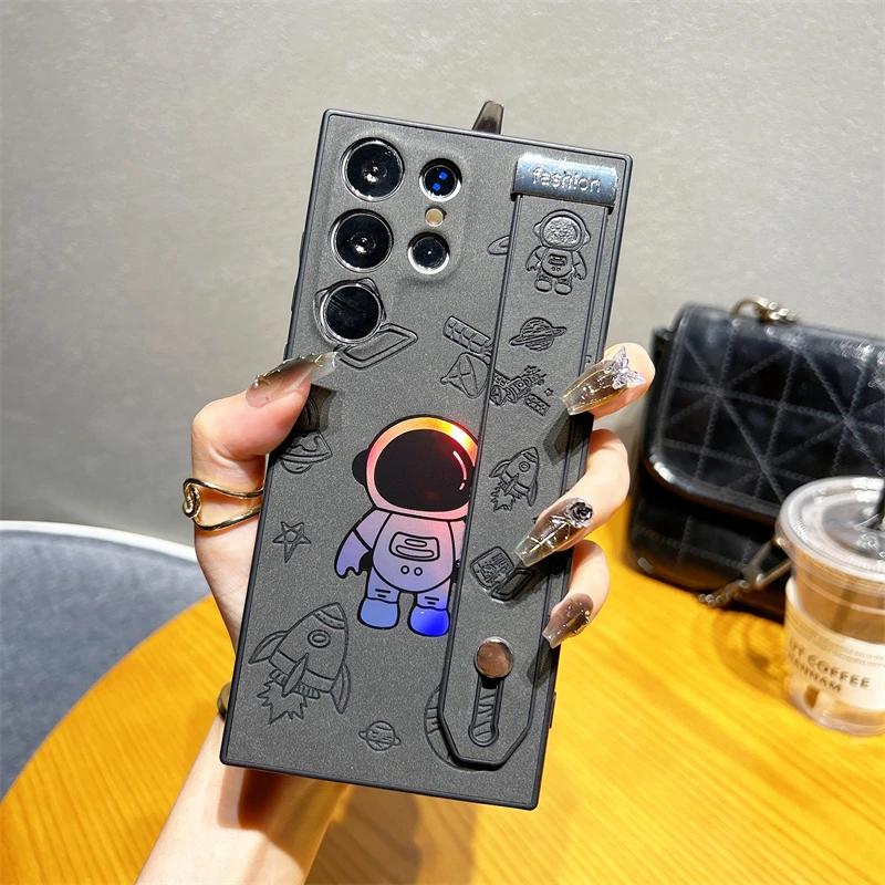 

Luxury Laser Astronaut Wrist Strap Holder Leather Case for Samsung Galaxy S23 S22 Ultra S23Ultra S22Ultra Shockproof Back Cover for GalaxyS23Ultra(6.8 )