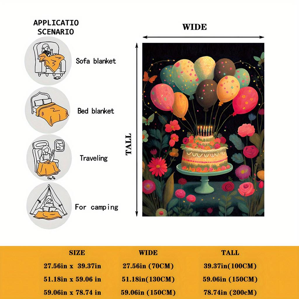 Cake and hot air balloon pattern Flannel printed blanket suitable for all seasons suitable for living room office sofa travel