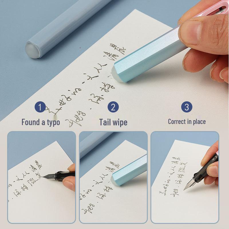 Blue Erasable Fountain Pen for Students with Refillable Heat-Erase Ink and Eraser, Ideal for Writing Practice