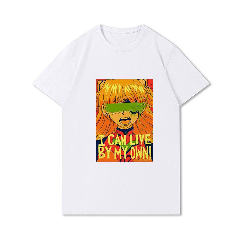 Pánská trička s potiskem Evangelion nadměrných velikostí Bavlněné topy Letní Anime Neformální Černá trička