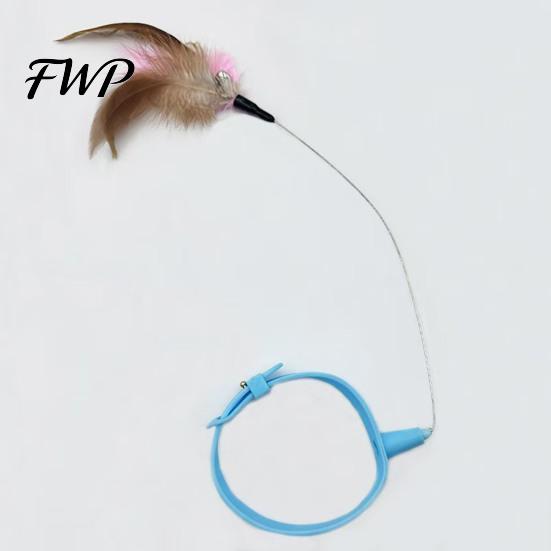 Cat Teaser Wand Collar Feather Toy Interactive Hands Free with Feathers Bell Adjustable for Indoor Kitty Solo Play