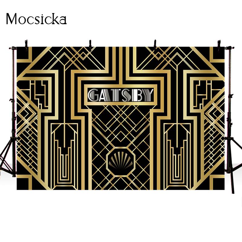Great Gatsby Theme Birthday Party Photography Background Black Golden Line Customize Decor Backdrops Banner