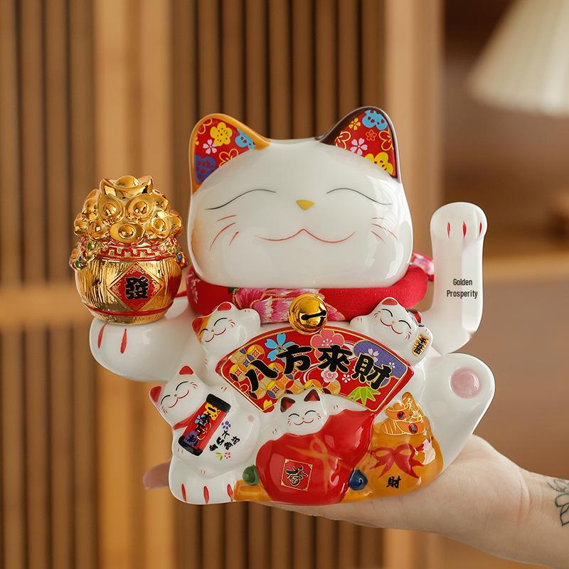 Electric Waving Lucky Cat Ornament for Home or Store - Small & Large Sizes