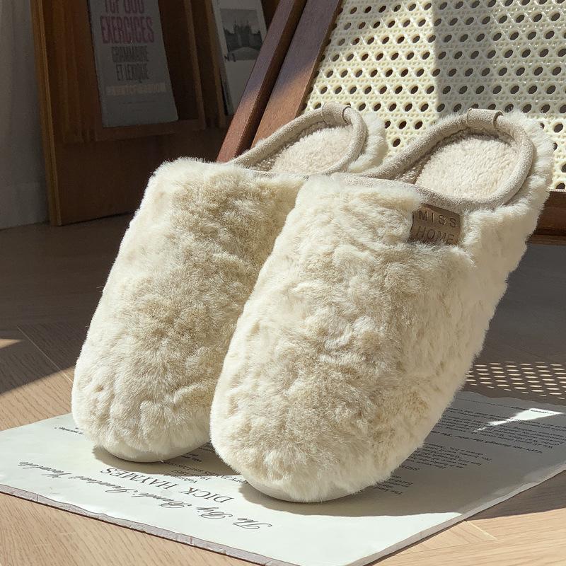 2025 Autumn/Winter Warm Plush Cotton Floor Slippers - Solid Color Home Comfort for Postpartum